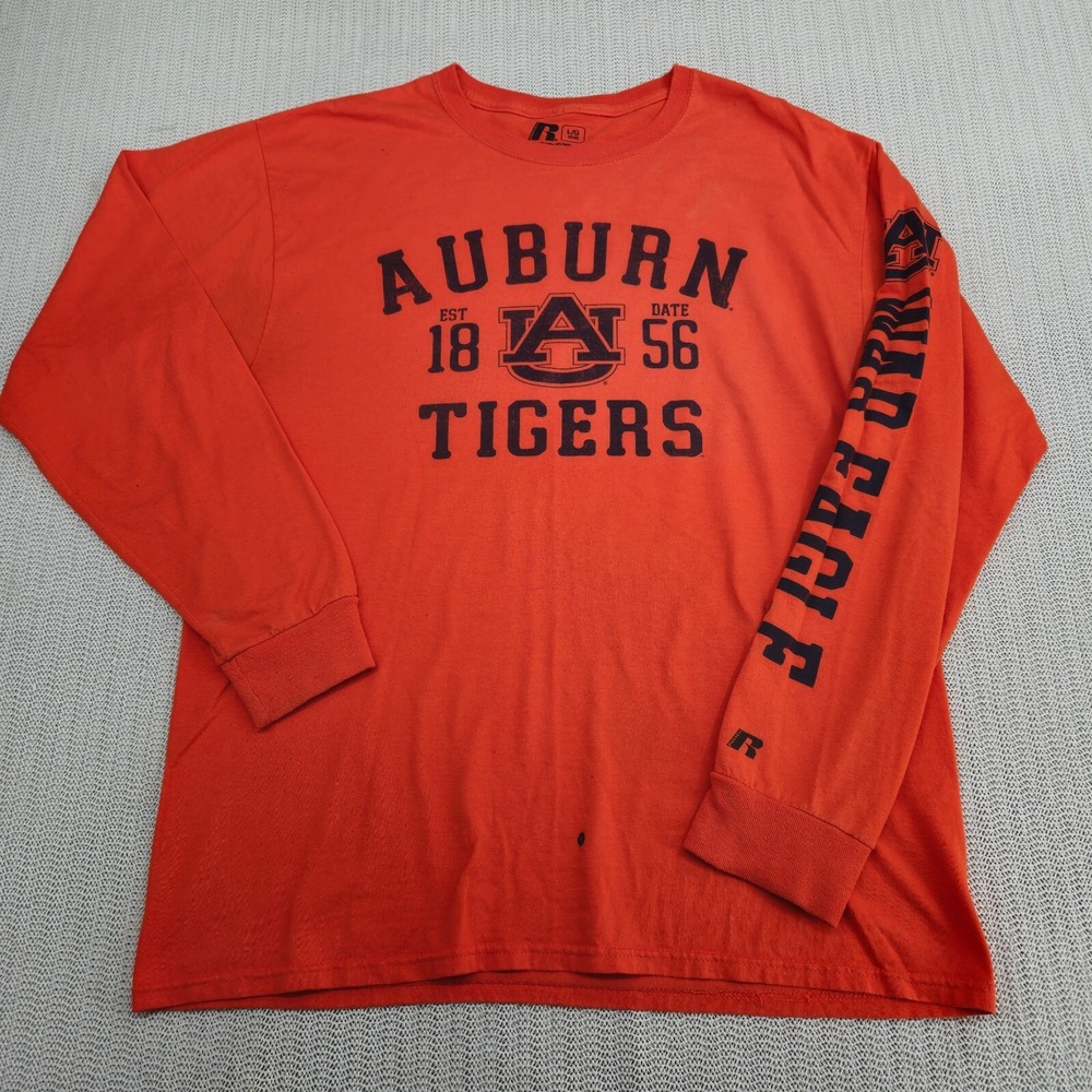 Russell Auburn Tigers Shirt Mens Large Orange Long Sleeve SEC Football